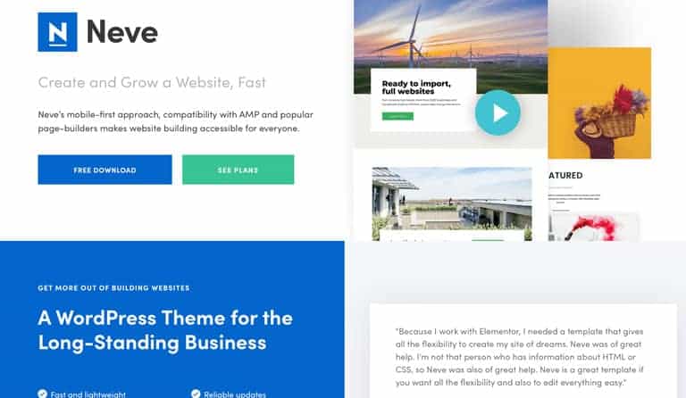 Neve is one of the WordPress themes with the best loading times