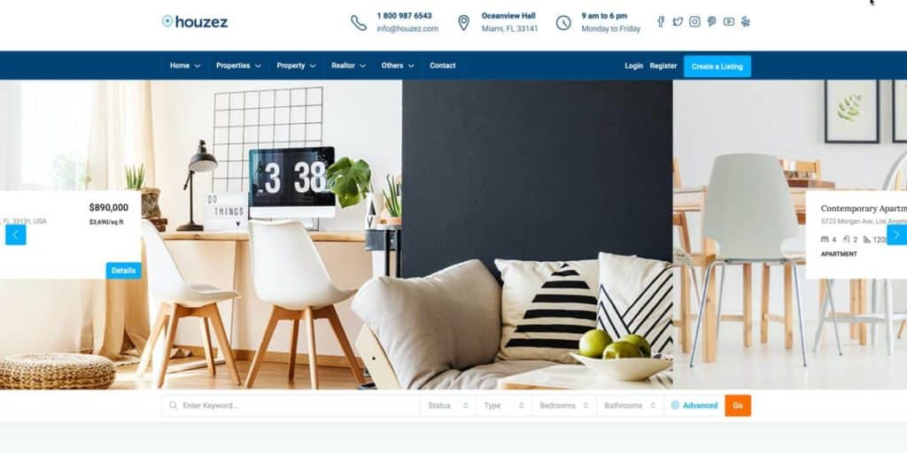 Houzez is one of the real estate WordPress themes we recommend