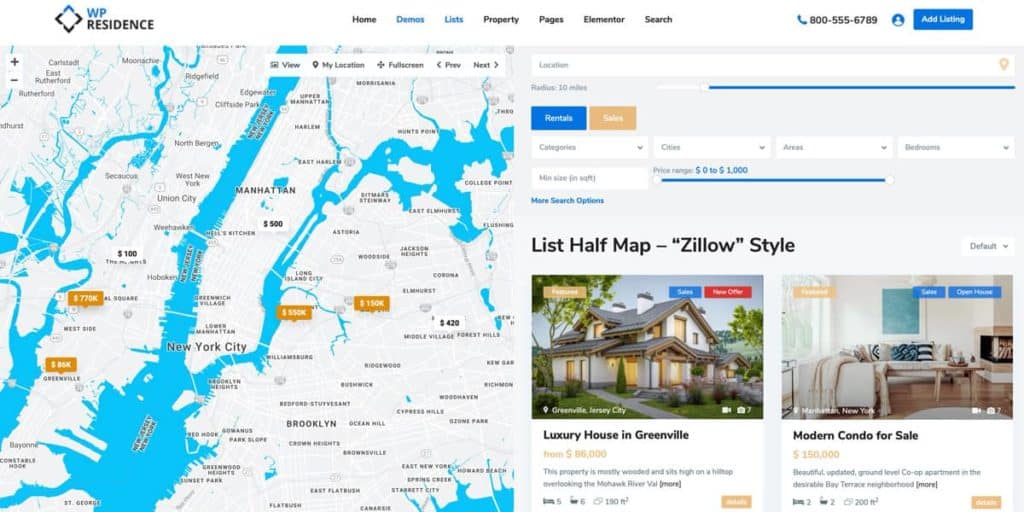 The Zillow style property search is perfect for agents and brokers
