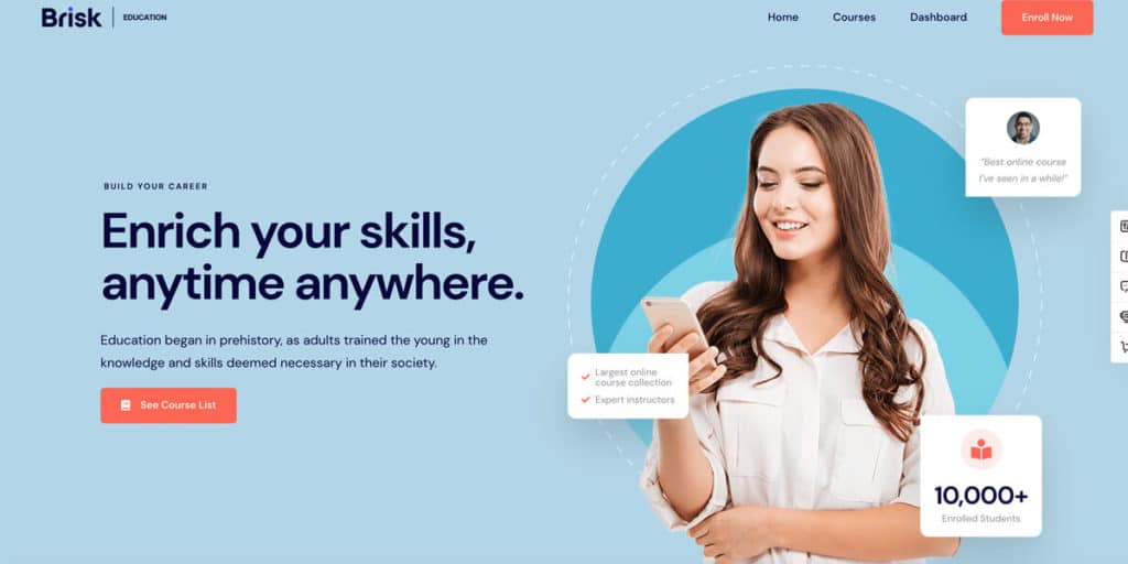 Brisk is a great landing page template for educational offers like online courses