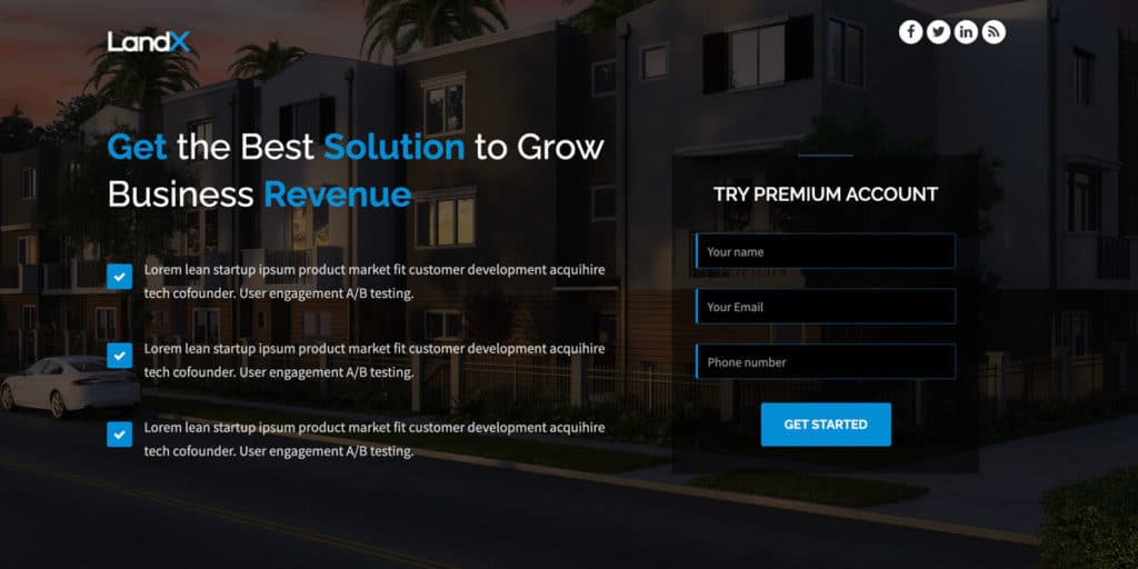 LandX is a multipurpose theme for business landing pages